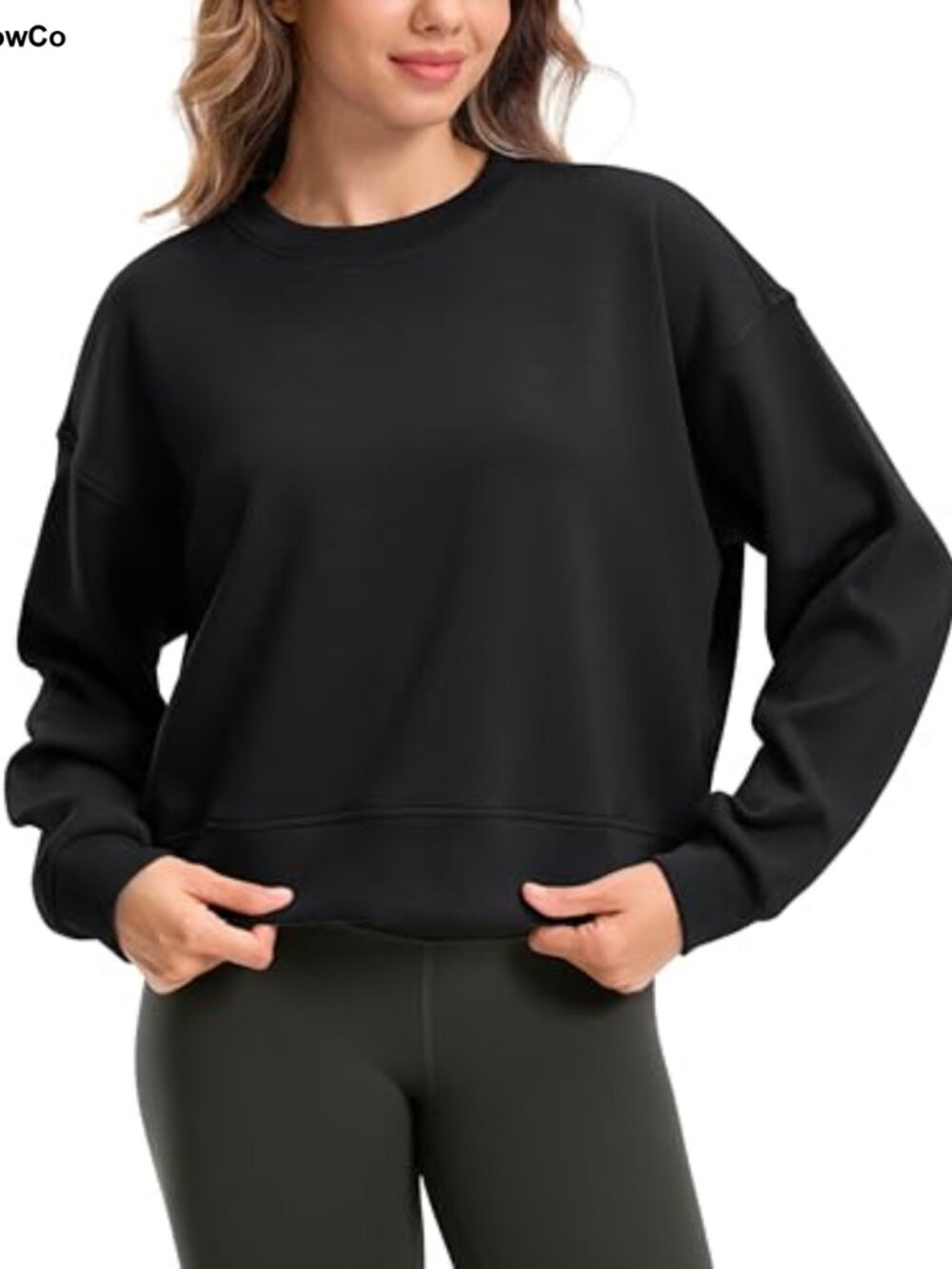 Fleece Cropped Sweatshirt Women Soft Crewneck Pullover Long Sleeve Workout Crop